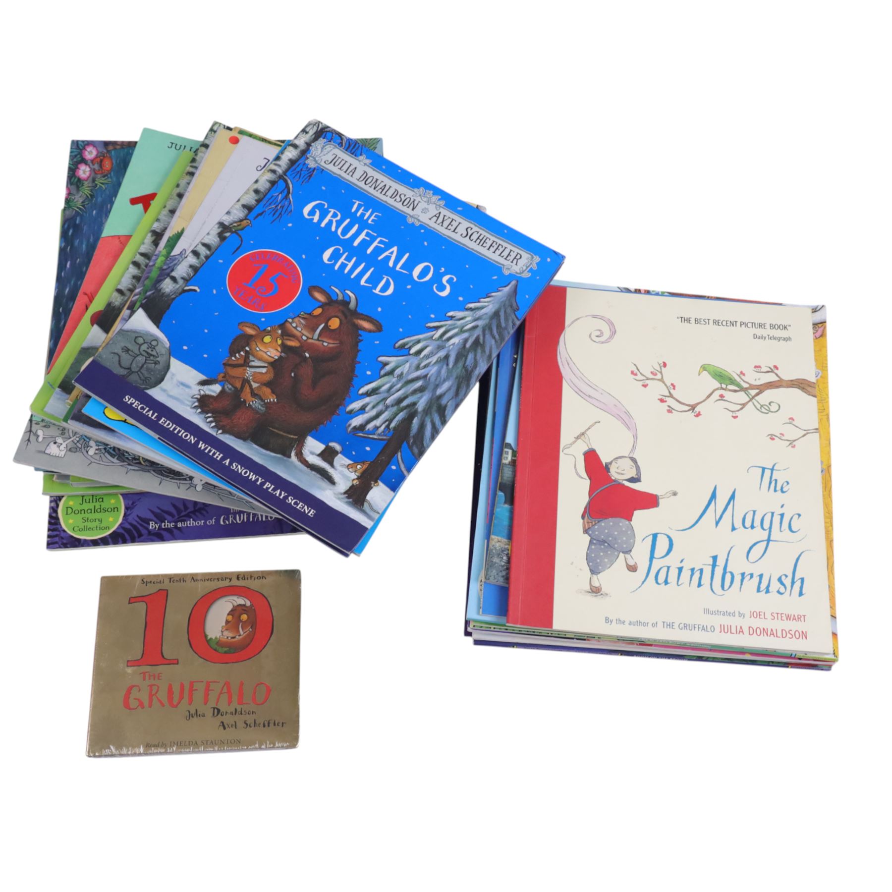 Thirty-three Julia Donaldson and Axel Scheffler books, including twenty first editions and 10th anniversary edition Gruffalo CD
