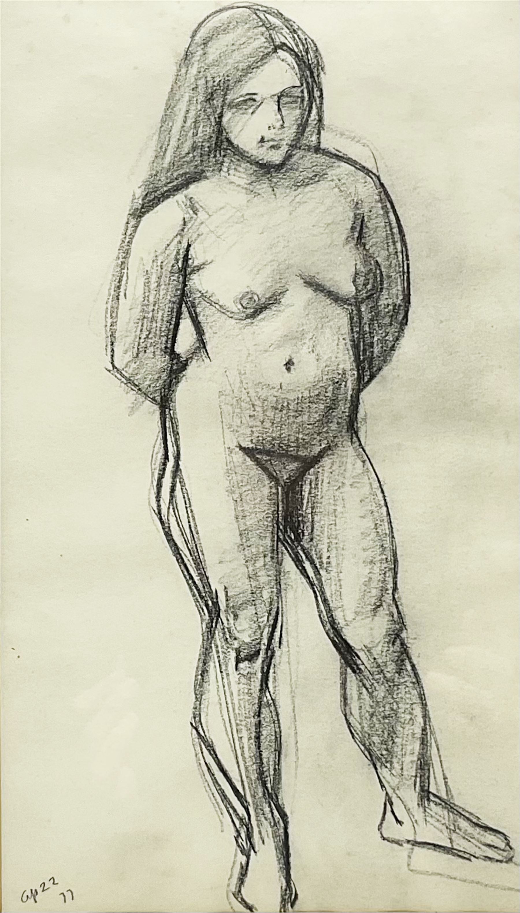 Anne Isabella Brooke (British 1916-2002): Female Nude Life Study, pencil dated April 22nd '77, 35cm x 20cm
Notes: painter and teacher born at South Crosland, Yorkshire principally known for her landscape oils. She attended Chelsea School of Art 1937-39, Huddersfield School of Art 1939-41 and London University. Lived in Harrogate