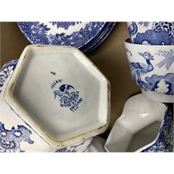 Large collection of blue and white ceramics, to include Spode Italian pattern with blue mark, Wood and Sons Yuan, pickle dish, Delft style etc, dinner plates, tea wares, bowls etc in six boxes
