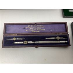 J Halden & Co cased drawing set, together with other cased drawing sets, including examples from prazision garantie and Kern Swiss 