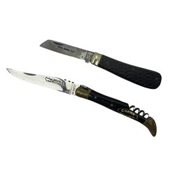 Laguiole pocket knife, with brass mounts and Bee mouche, L19.5cm open, together with a further William Rodgers Sheffield knife