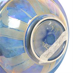 Jonathan Chiswell Jones, studio pottery lustre bowl, circular form, blue ground painted to the centre with a goose amongst foliage, painted mark beneath, D30cm