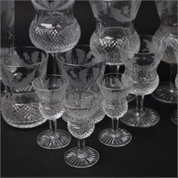 Ten Edinburgh Crystal Thistle pattern glass, comprising one red wine glass, two white wine glass, champagne flute, two port, three sherry and one tumbler