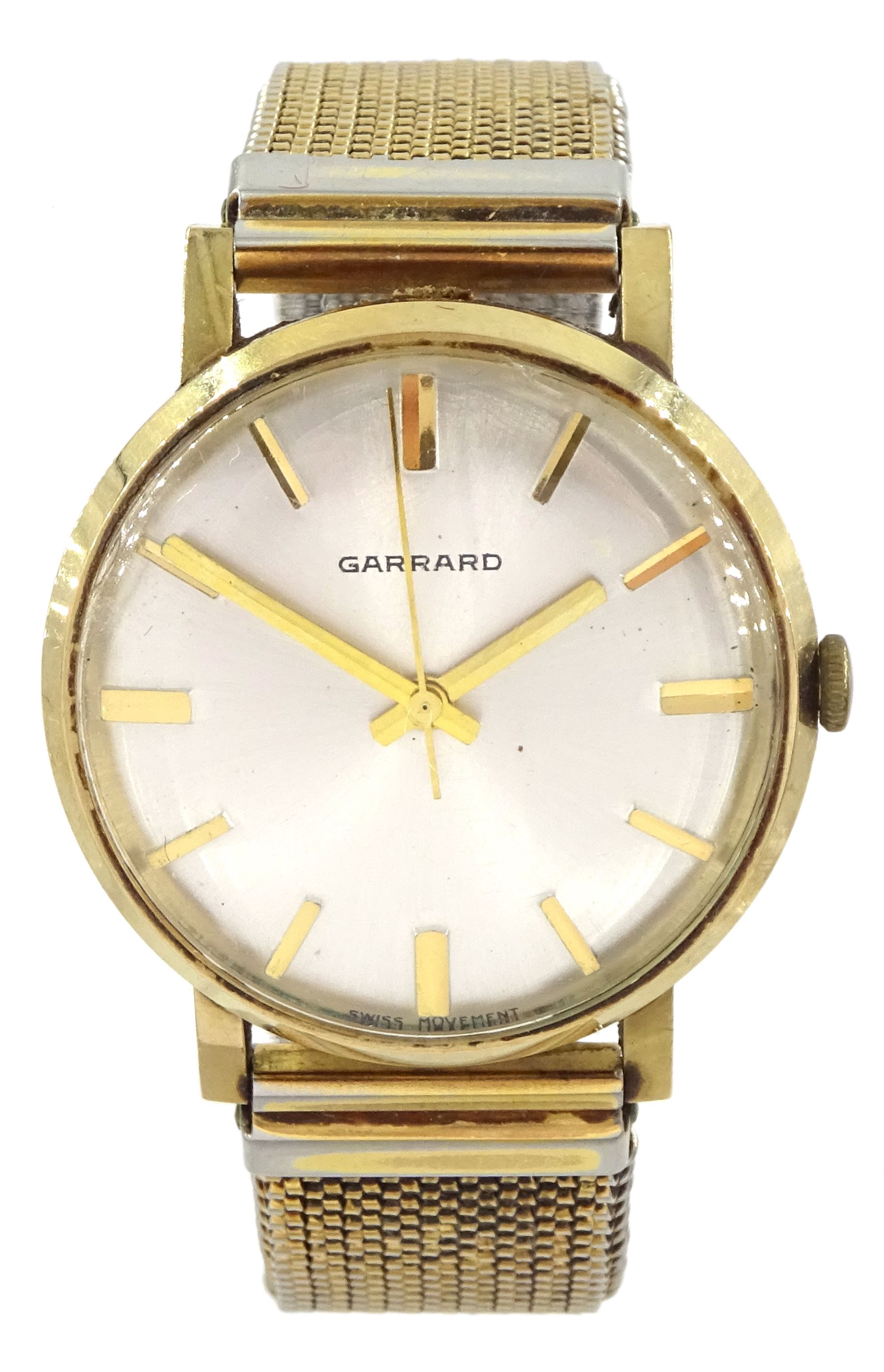 Gerrard gentleman's 9ct gold manual wind wristwatch, silvered dial with baton hour markers, London 1972, on expanding gilt strap, boxed