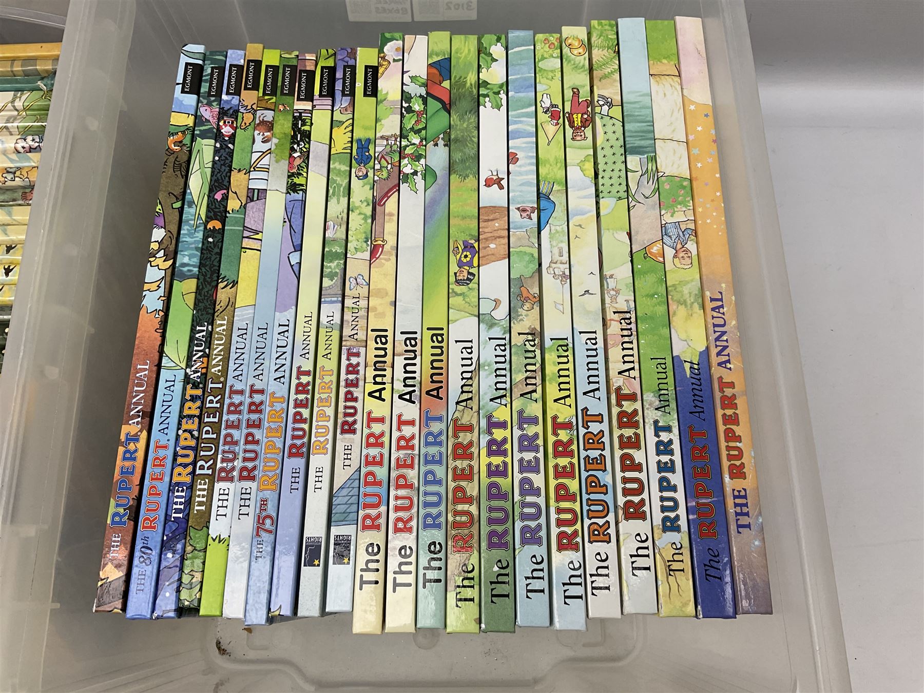 Sixty-eight Rupert Bear Annuals; almost complete run 1954 - 2016, lacking 1960/73/74; some duplicates/triplicates; together with a Wedgwood Rupert Bear Collector's plate (69)