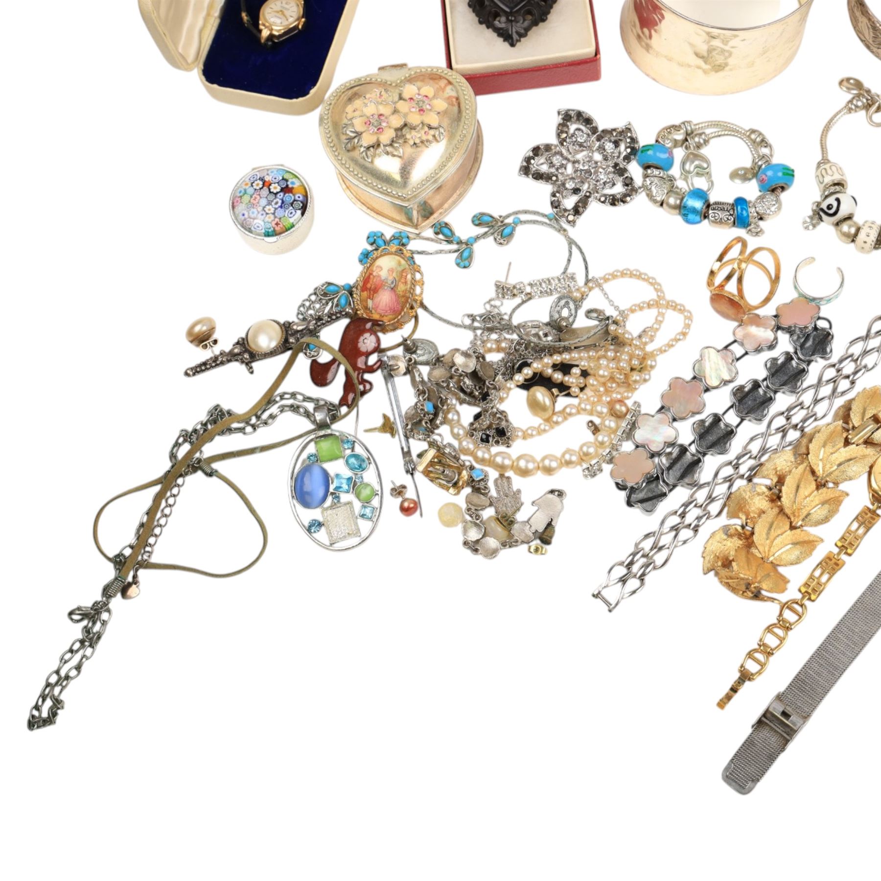 Silver jewellery, including bangle, ring and earrings, collection of costume jewellery and wristwatches
