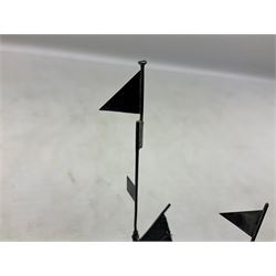 Chinese miniature silver model of a junk ship, with textured sails, mounted upon a carved wooden stand, H14cm