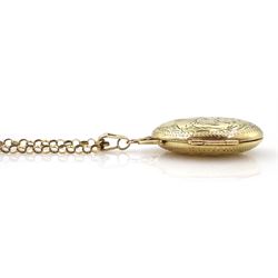 Gold locket pendant, on gold belcher link necklace, both hallmarked 9ct