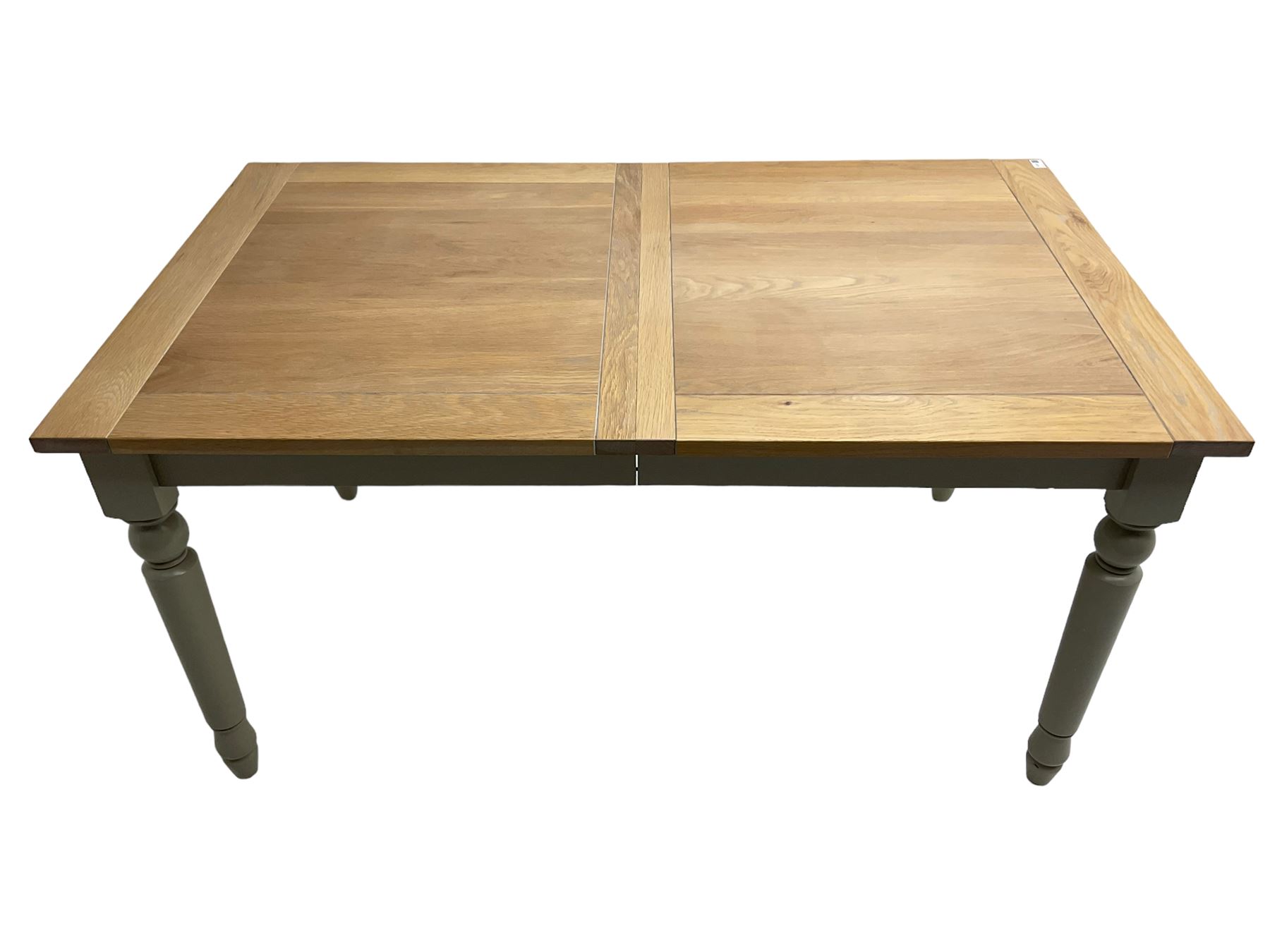 Neptune Furniture - 'Suffolk' oak dining table, pull-out extending top with two additional leaves, on turned supports, in grey paint and wax finish 