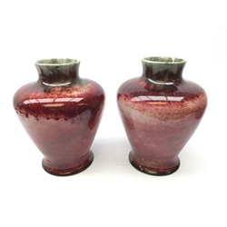  Pair Cobridge stoneware Flambe vases of shouldered, tapering form, impressed marks, H26cm (mao1607)  