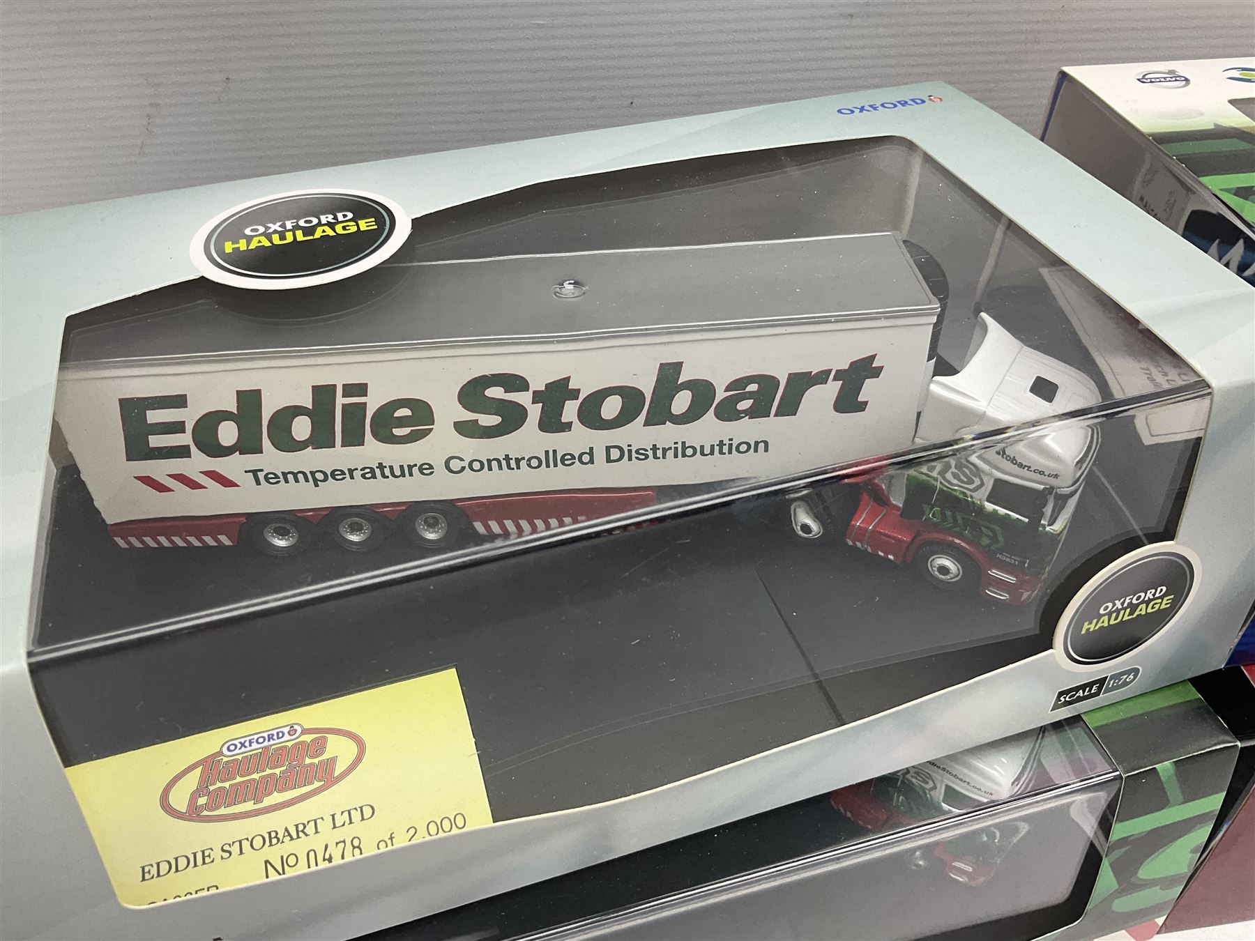 Oxford Die-Cast Eddie Stobart - nine various lorries in the Oxford Haulage series including special and limited editions; all in perspex display cases and boxes (9)