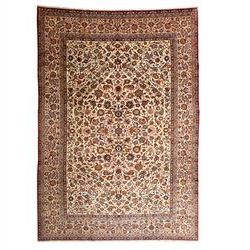 Central Persian Najafabad hand-knotted carpet, ivory field with an all-over scrolling flor...