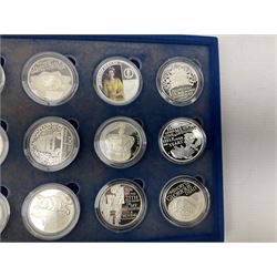 The Queen's Diamond Jubilee silver proof coin collection, consisting of twenty-four coins from Commonwealth countries, produced by The Royal Mint, housed in a blue presentation case, with certificate stating this is number 1397 of 15000 produced