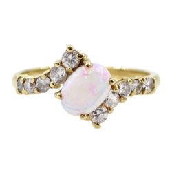 9ct gold opal and zirconia ring, hallmarked