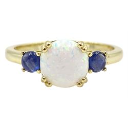 Silver-gilt opal and sapphire ring, stamped 925