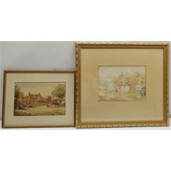 Albert Thomas Pile (British 1882-1981): 'The Old Smithy Newholm' near Whitby, watercolour signed, titled and dated 1958 verso 19cm x 26cm; A Major (British 19th century): Feeding Chickens, watercolour signed 17cm x 27cm (2)