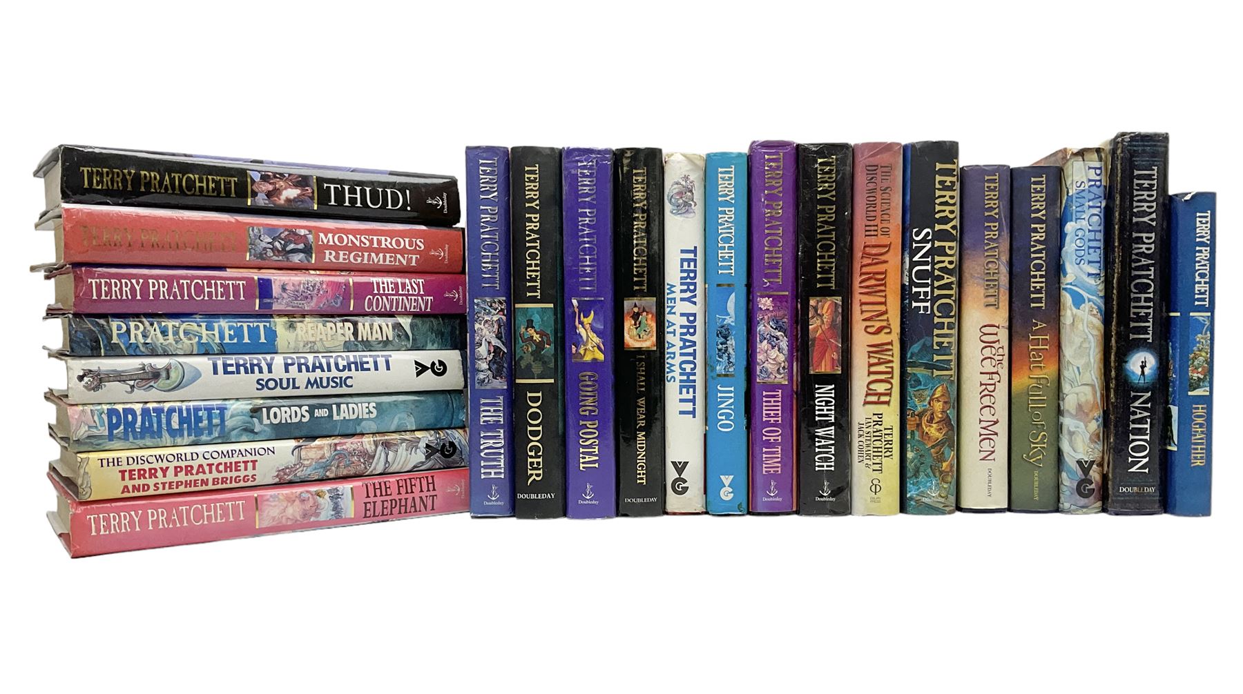 Collection of twenty-three hardback Terry Pratchett books, comprising approximately eighteen first editions including The Fifth Elephant signed & inscribed by Pratchett, all with dustjackets