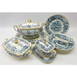  Late Victorian Copeland Late Spode dinner wares transfer printed with pastoral scenes with matched plate and stand  
