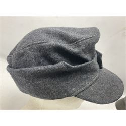 WW2 German Luftwaffe M43 field cap with triangular cloth eagle and roundel badge; marked '1944 ?/0501/0015 57'