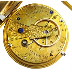 Victorian 18ct gold open face ladies key wound pocket watch by James Scott & Son, Kendal, No. 59876,  gilt dial with Roman numerals, Thomas R Russell & Co, Chester 1872