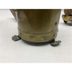 Trench Art - WWI 0-8-0 steam locomotive made from brass, copper and late Victorian pennies and half-pennies L17.5cm; WWI brass and copper tank candleholder; WWI brass shell case two-handled vase inscribed 'RFA France 1914-17'; and an unrelated brass plant holder (4)