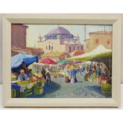 Catherine Tyler (British 1949-): 'Market Day Safron Bolu Turkey', oil on canvas signed 29cm x 40cm