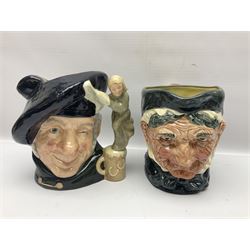 Large collection of Royal Doulton character jugs, to include Robinson Crusoe D6532, Tam O Shanter D6632, The Falconer D6533 etc, together with similar charater jugs and toby jugs   