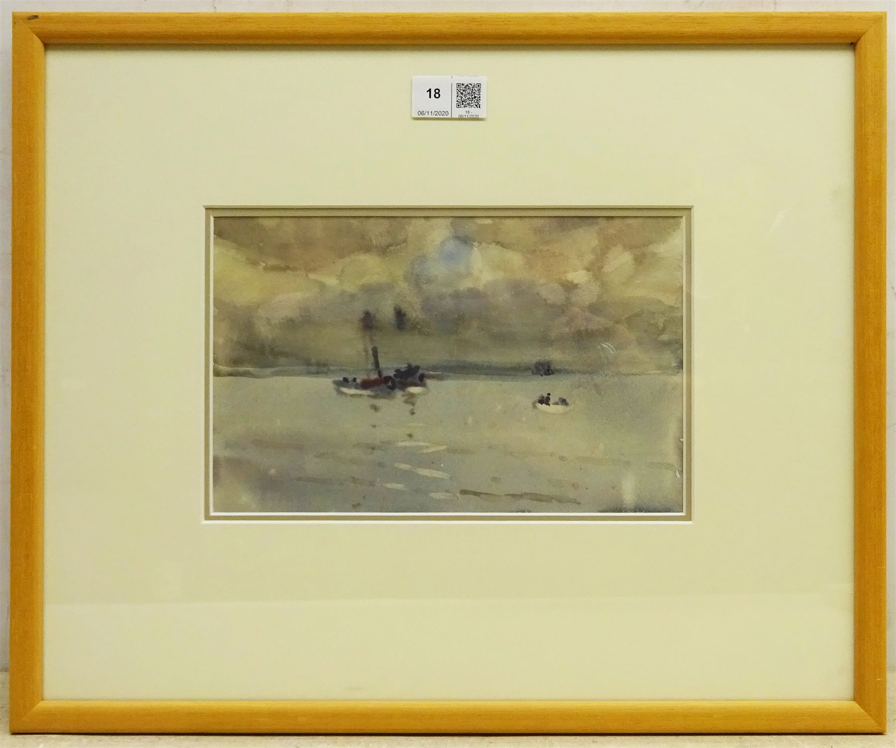 Joseph Richard Bagshawe (Staithes Group 1870-1909): Steam Trawler off the Coast, watercolour, authenticated by his granddaughter verso 15cm x 24cm  