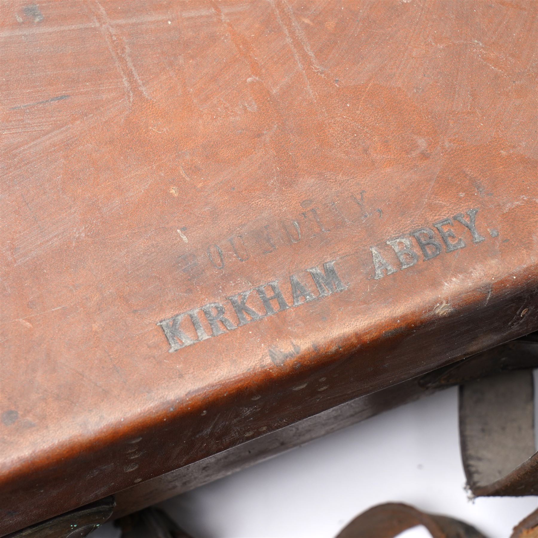 *Leather shotgun case with the label of James Purdey & Sons, London, inscribed 'Colonel Sir Edward Allen Brotherton, Bart MP, Kirkham Abbey, Via York 'and two others with the labels of Linsley Brothers (3)From the Kirkham Hall Attic & Cellar Collection, sold without reserve
