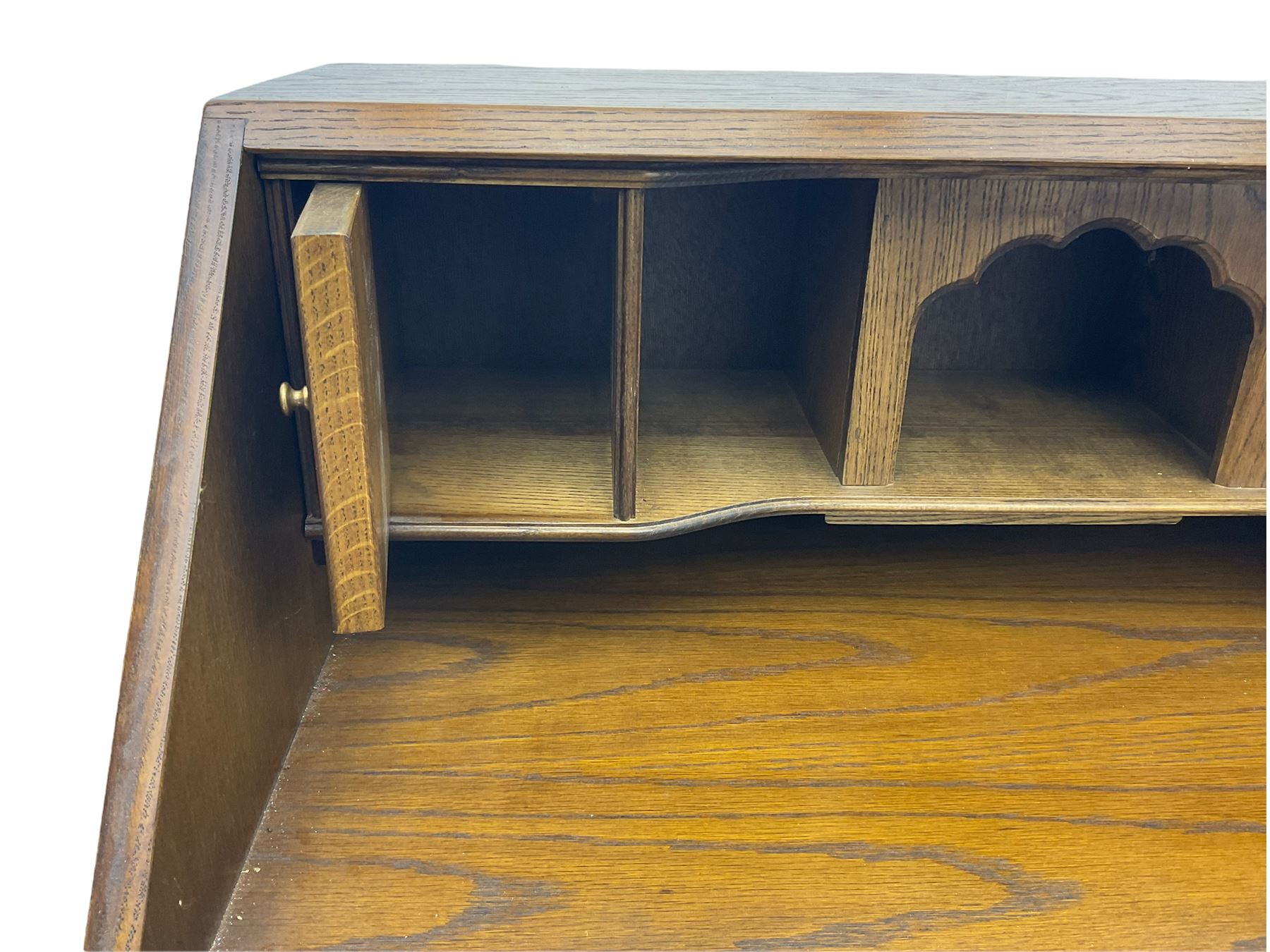 Old Charm oak bureau, fitted with fall front above four drawers