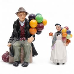 Six Royal Doulton figures, including Balloon Lady HN2935, The Orange Lady HN1759, Silks and Ribbons HN2017 and The Balloon Man HN1954 