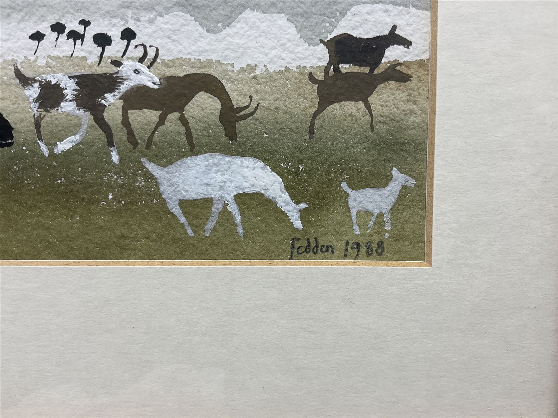 Mary Fedden OBE RA RWA (British 1915-2012): The Goat Herder, watercolour and ink signed and dated 1988, 7.5cm x 19cm