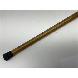 Malacca walking cane, with domed Burmese silver pommel embossed with deities, L91.5cm