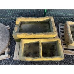 19th century two division stone trough and a medium rectangular stone trough with concrete base (2) - THIS LOT IS TO BE COLLECTED BY APPOINTMENT FROM DUGGLEBY STORAGE, GREAT HILL, EASTFIELD, SCARBOROUGH, YO11 3TX