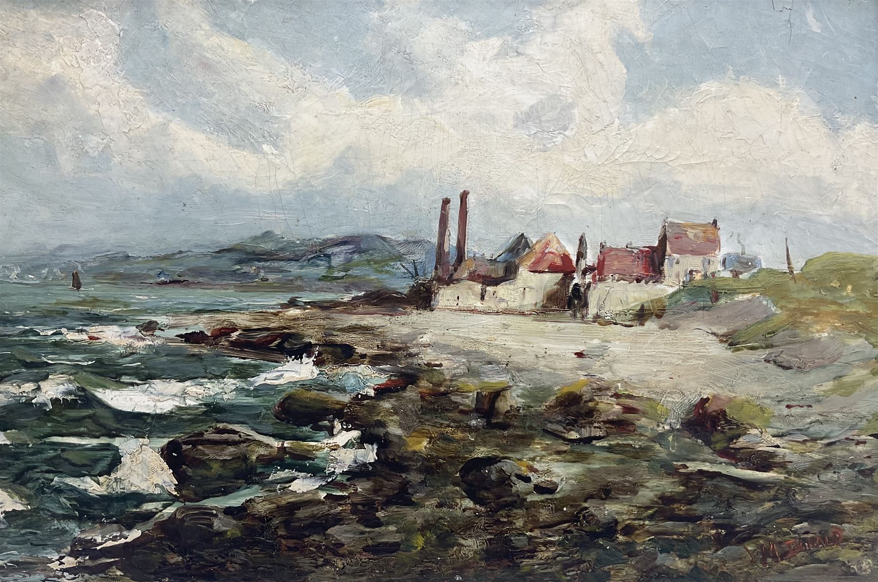 John Milne Donald (Scottish 1819-1866): Choppy Seas on the Scottish Coast, oil on board signed 29cm x 42cm