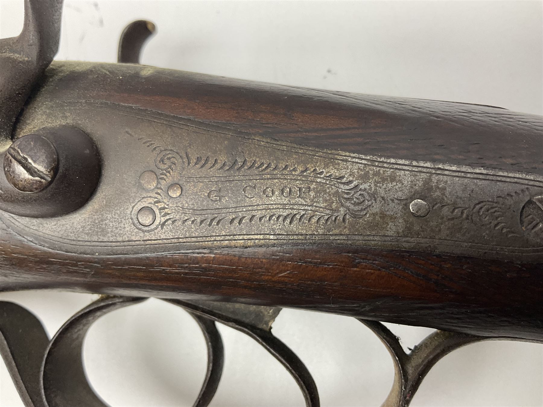 UNPROOFED/OUT OF PROOF SO RFD ONLY - three guns in poor condition comprising 19th century G. Coop 12-bore side-by-side double barrel hammer shotgun; 14-bore single barrel percussion sporting gun composed of various parts with cut-down barrel; and non-firing mock snider action ornamental gun (3)