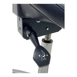 Score - contemporary 'Amazone' saddle stool, upholstered in black leatherette with adjustable height and tilt mechanism, raised on chrome spoke base fitted with castors