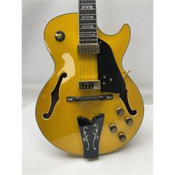 Ibanez George Benson 40th Anniversary arch top semi-acoustic guitar with floating pick-ups and mother-of-pearl inlay; model no.GB40THII serial no.S16120480; L104.5cm; in Ibanez hard carrying case with manual
