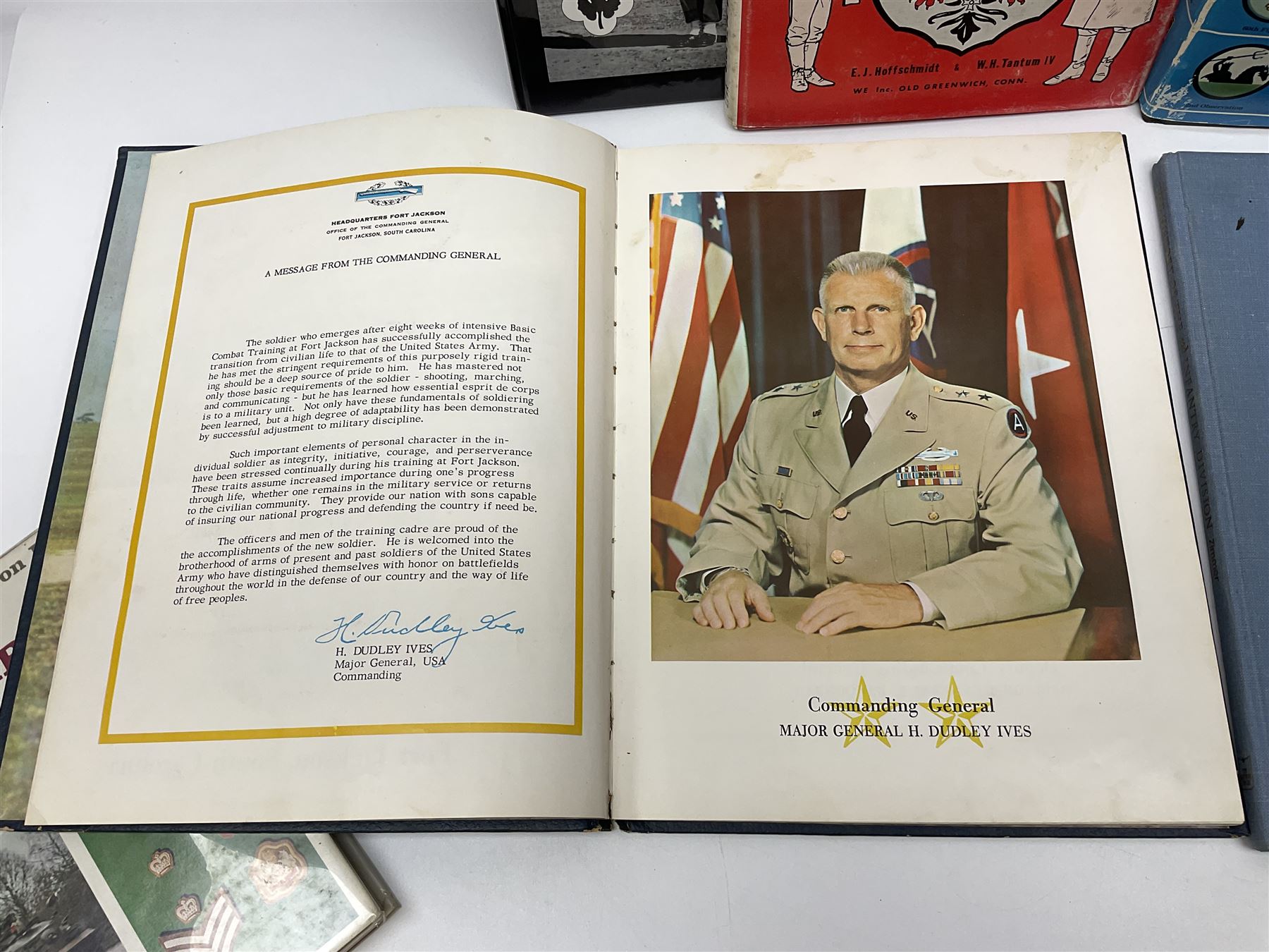 Four reference books of US Military interest comprising Basic Training US Army Training Center Infantry Fort Jackson, South Carolina; two books on the 43rd Infantry Division; and WW2 Combat Squadrons of the USAF; and three other books including German Army & Navy Uniforms and Insignia 1871-1918 (7)