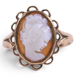 Gold cameo ring, stamped 9ct
