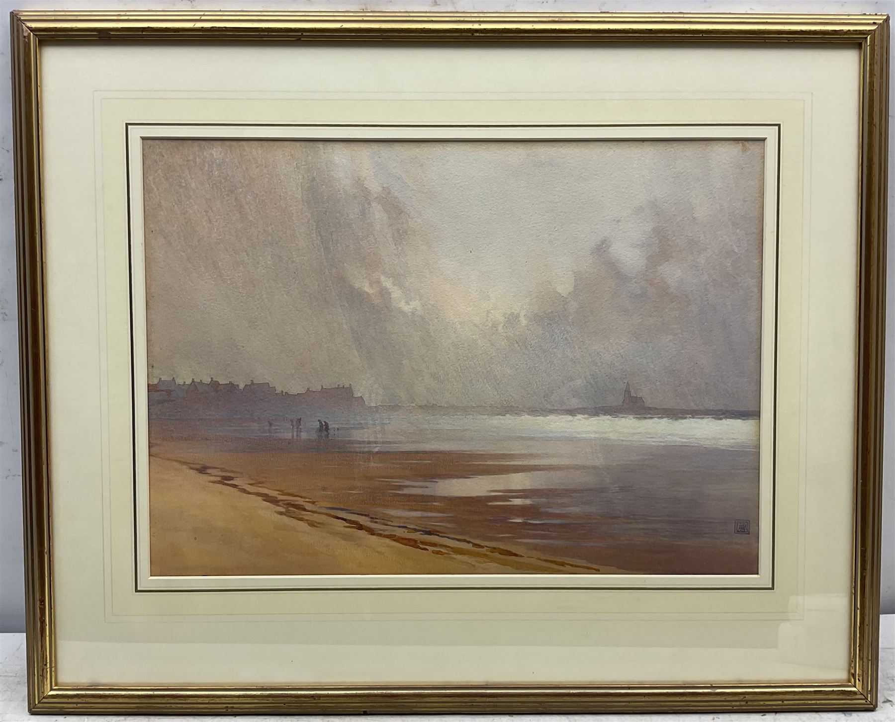 English School (Early 20th century): North-eastern Beach Scene, watercolour signed with indistinct monogram 32cm x 46cm