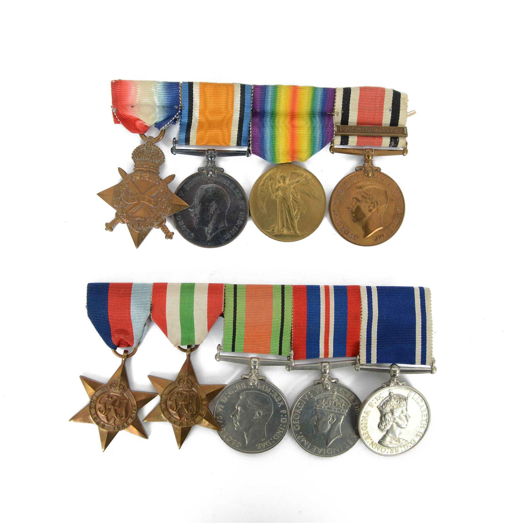 WWI medal group, 1914-15 Star, British War medal, Victory medal and Special Constabulary medal, awarded to 80974 DVR. C.H Hines R.E., together with WWII medal group, 1939-45 Star, Italy Star, Defence medal, War medal, together with ERII Police Officer's Exemplary Service medal, awarded to Const. Angus Maclacelan