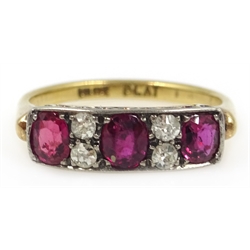  Art Deco ruby and diamond gold ring stamped 18ct PLAT  