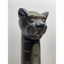 Large wood figure of a black cat with Egyptian style and gilt decoration, H151cm