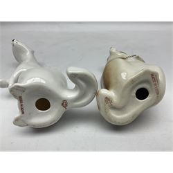 1970's Hornsea mugs, comprising Train Robber pattern designed by John Clappison and Owl from the ‘Newsprint’ Zoo range designed by Jack Dadd, and three USSR figures of animals comprising raccoon, ferret and badger