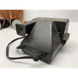 Brass telescope, together with Zenith 7 x 50 field binoculars, two polaroid cameras and other cameras and equipment 