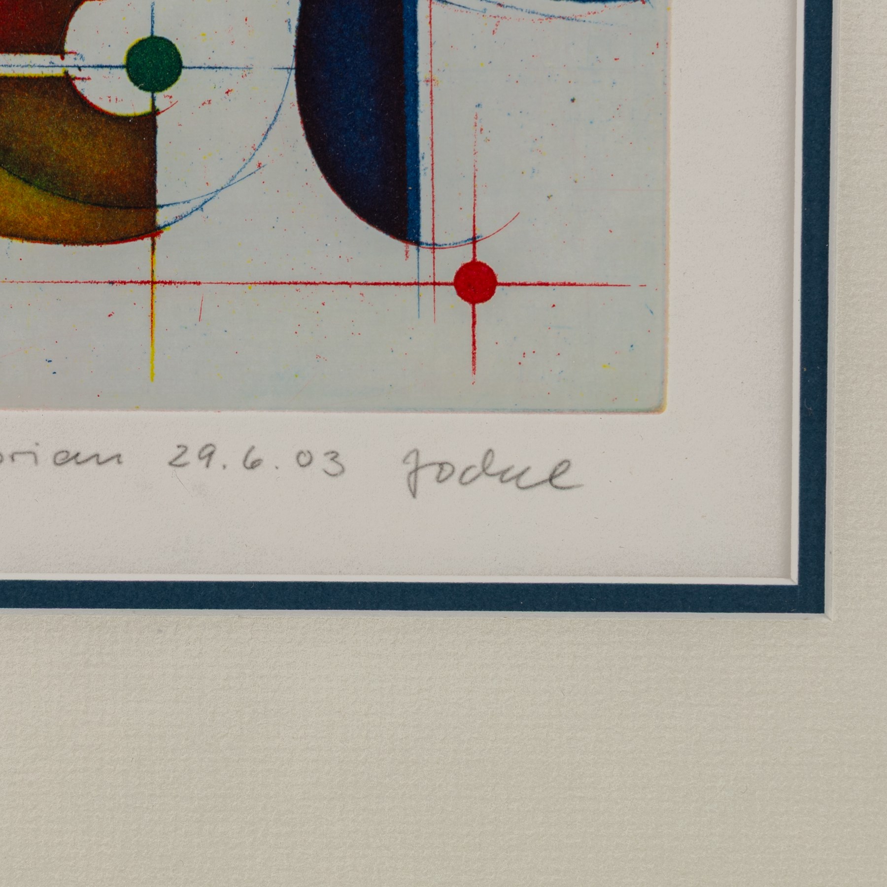 Hans-Joachim 'Jockel' Reisner (German 1938-2023): 'Arche Noah' and Geometric Abstract, pair of coloured etchings signed and dated 1998 and 2003, one titled in pencil 22cm x 15.5cm (2)
Notes: Reisner is best known for creating the Bradford City Fire Memorial in 1986. His style of printmaking is characterised by geometric lines and shapes, influenced by his degree in engineering.
