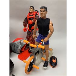 Action Man - six modern figures with associated vehicles/accessories comprising Mission Grand Prix car, motorbike with sidecar, go-kart, motorbike, snowboard and bicycle 