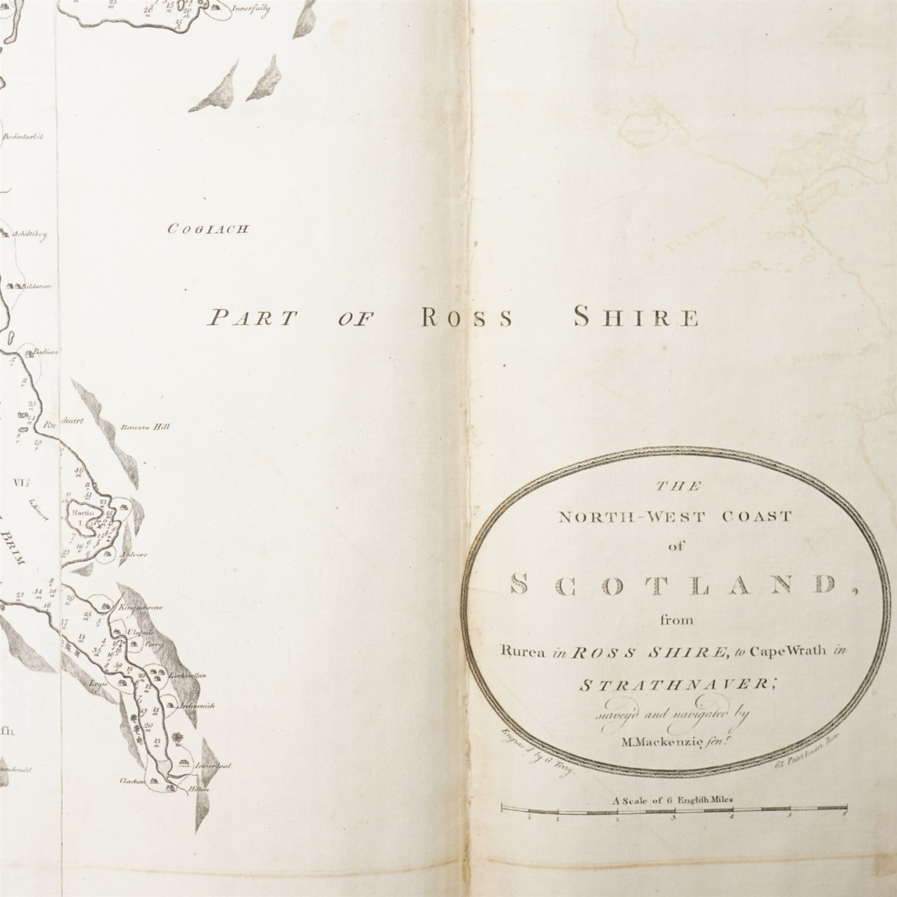 Murdoch MacKenzie Snr (Scottish 1712-1797): 'The North West Coast of Scotland - from Rurea in Ross Shire to Cape Wrath in Strathnaver', 18th century engraved map with linen backing pub. 1776, 109cm x 102cm (unframed)