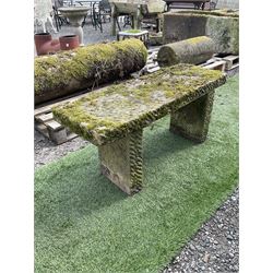 Weathered stone rectangular garden seat bench, three sections - THIS LOT IS TO BE COLLECTED BY APPOINTMENT FROM DUGGLEBY STORAGE, GREAT HILL, EASTFIELD, SCARBOROUGH, YO11 3TX